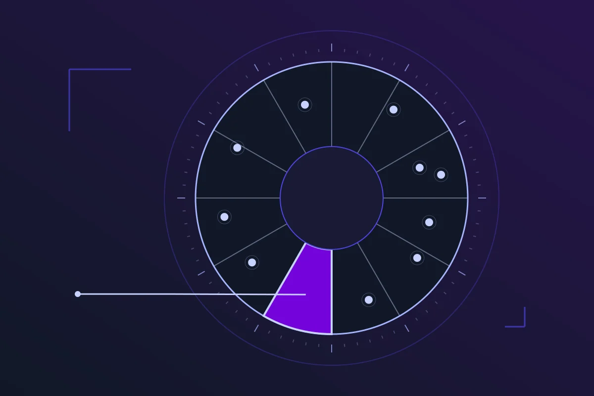 Esquema de uma mandala astrológica em roxo e índigo, com doze setores e uma casa sem marcadores destacada